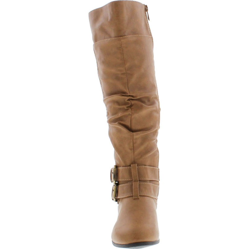 TOP Moda Womens Coco-20 Knee High Round Toe Buckle Slouched Riding Flat Boots,Taupe,8.5 - Image 4