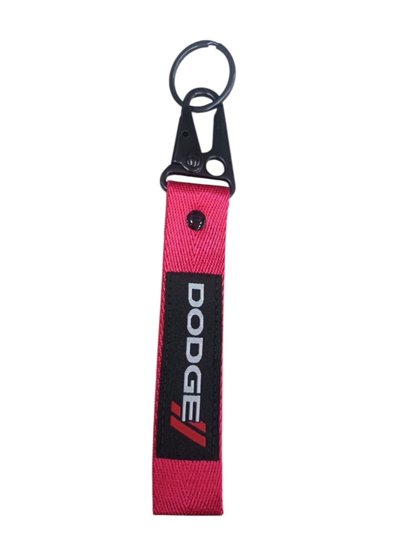 Dodge-Branded Red Woven Fabric Keychain with Black Hardware - Image 2