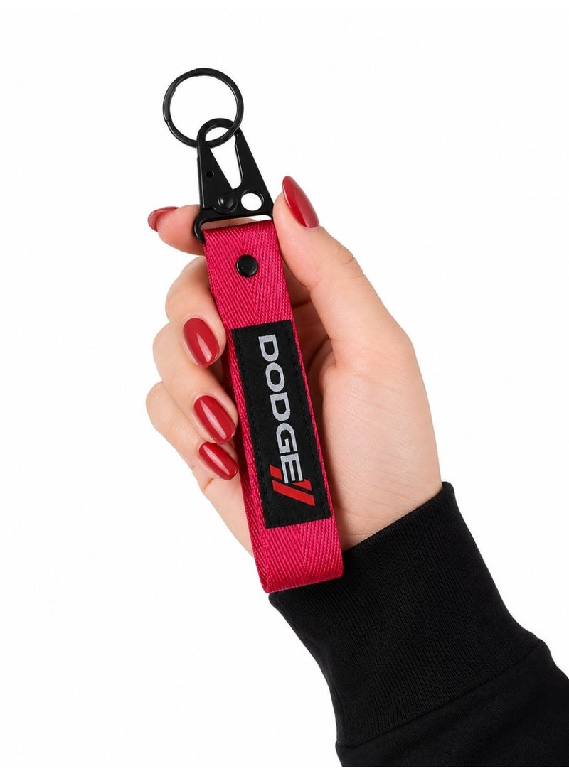 Dodge-Branded Red Woven Fabric Keychain with Black Hardware - Image 3