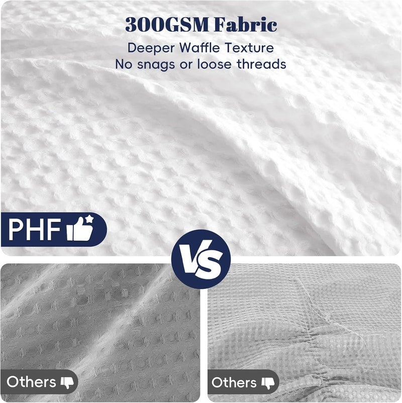 PHF Ultra Soft Waffle Weave 3 Pieces Comforter Set King Size, Lightweight Breathable Comfy Textured, Includes 1 Comforter (275cm x 230cm) with 2 Pillow Shams (50 cm x 90 cm), White - Image 4