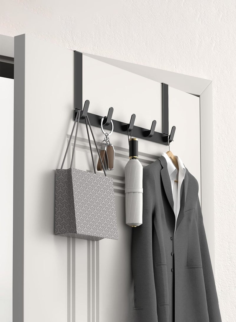 Over The Door Hooks Hanger with Extended Arms for Easy Use by Women, Fits 1 3/4" Doors, Bathroom Accessories and Towel Rack Organization , Matte Black - Image 1