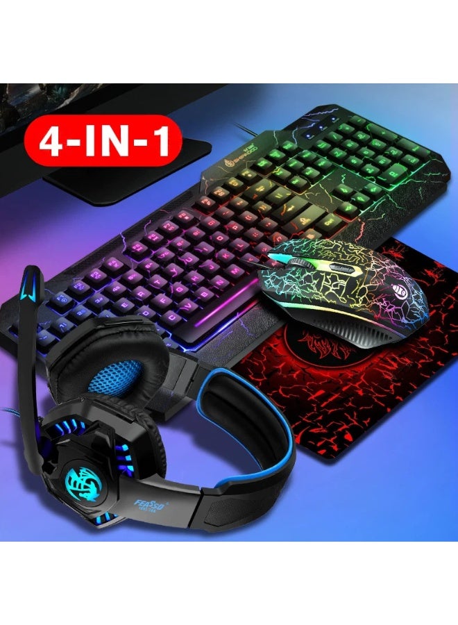 عام لوحة مفاتيح سلكية مضيئة ، ماوس ، سماعة رأس ، لوحة ماوس ، مجموعة من أربع قطع ، هدية للعائلة والأصدقاء - Image 2