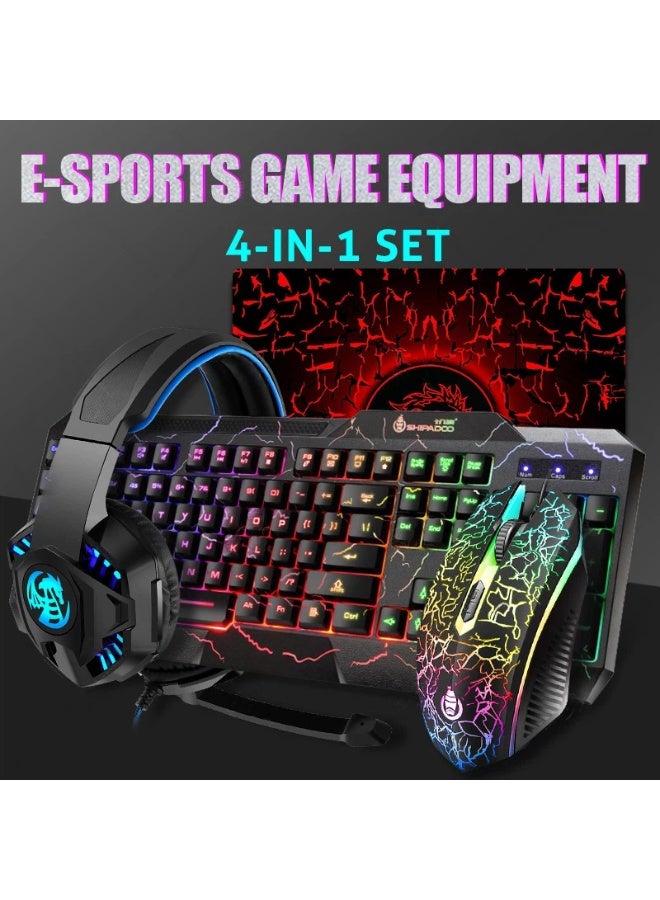 عام لوحة مفاتيح سلكية مضيئة ، ماوس ، سماعة رأس ، لوحة ماوس ، مجموعة من أربع قطع ، هدية للعائلة والأصدقاء - Image 3