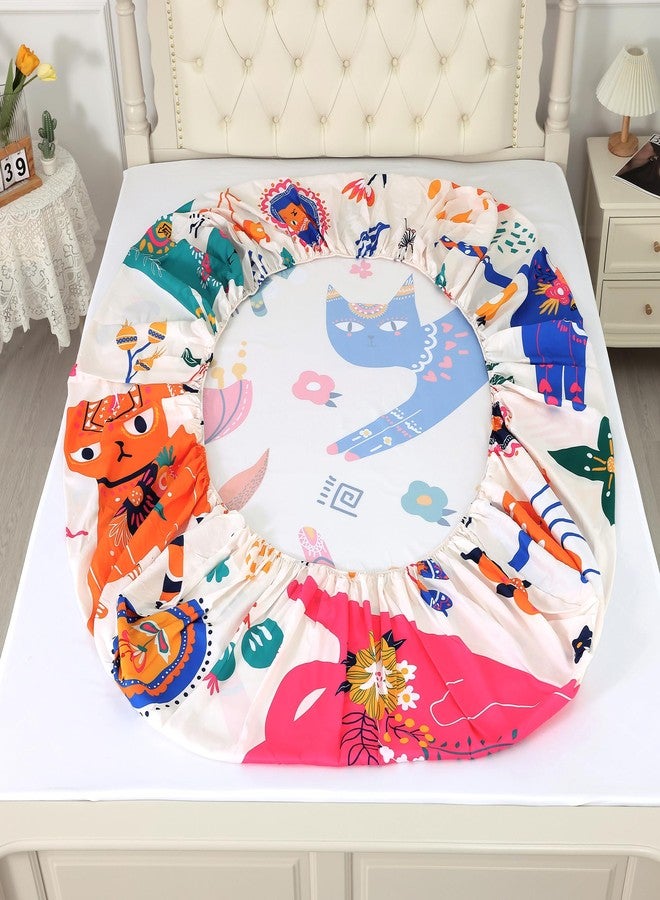 EDGZKO Cat Sheet Set Twin: Cute Cats Bed Sheets Twin Size for Girls Kids Teens Toddler Kawaii Cartoon Floral Print 3 Piece Bedding Sets 1 Fitted Sheet & 1 Flat Sheet & 1 Pillowcase - Image 3
