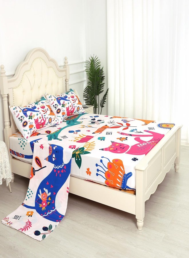 EDGZKO Cat Sheet Set Twin: Cute Cats Bed Sheets Twin Size for Girls Kids Teens Toddler Kawaii Cartoon Floral Print 3 Piece Bedding Sets 1 Fitted Sheet & 1 Flat Sheet & 1 Pillowcase - Image 2