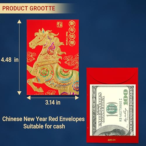 ELLZK Red Envelopes Chinese New Year Horse 2026 Chinese New Year Lunar New Year Decorations Lucky Money Envelopes Gifts(6 Patterns 36 Pcs) Gold Foil - Image 2
