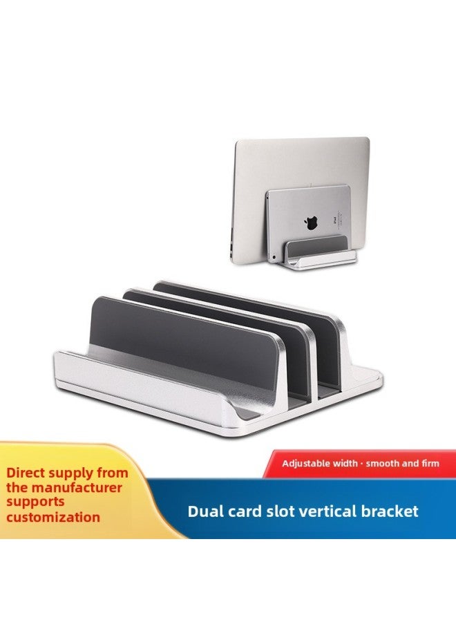 Laptop Vertical Stand Double Vertical Storage Stand Tablet Notebook Desktop Vertical Aluminum Alloy Stand-Color:A Plastic Silver