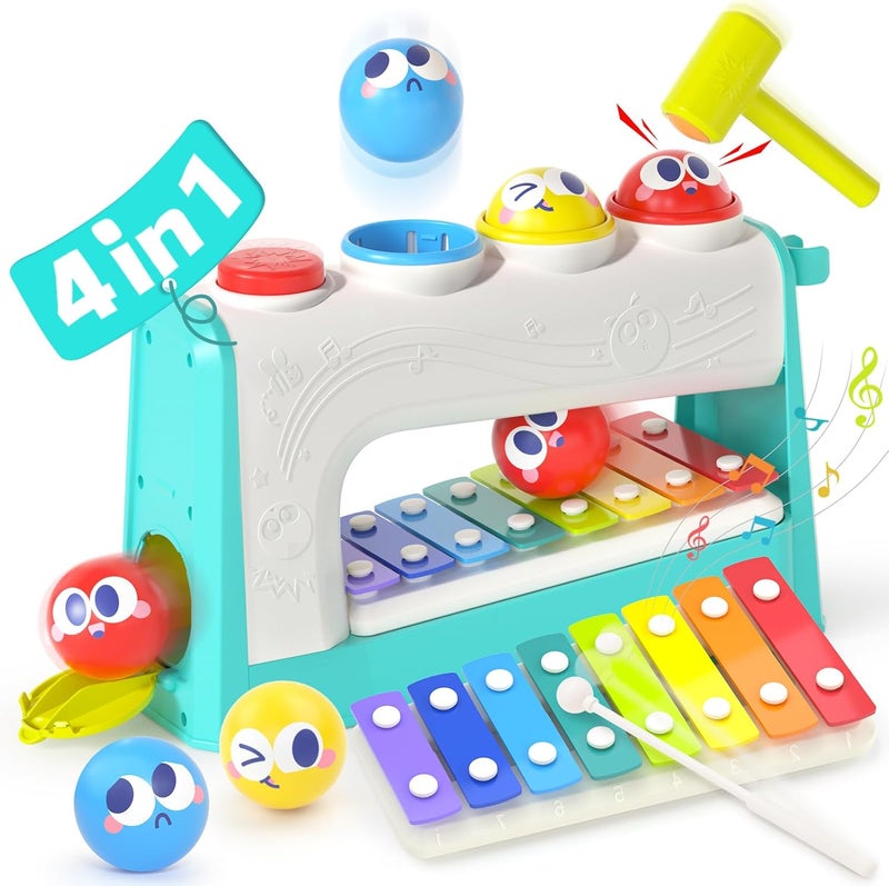 HOLA Toys for 1 Year Old Boy Birthday Gift, 4 in 1 Musical Pounding Xylophone Baby Toys 6-12-18 Months, Montessori Learning Toys for Toddlers 1-3, Early Educational Easter Basket Stuffers - Image 1