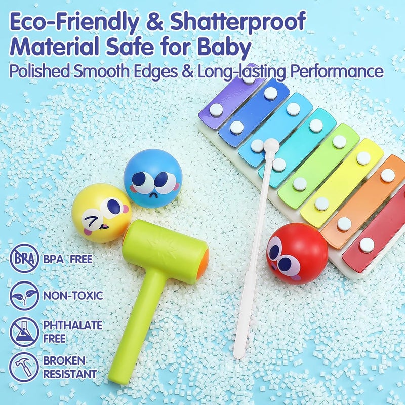 HOLA Toys for 1 Year Old Boy Birthday Gift, 4 in 1 Musical Pounding Xylophone Baby Toys 6-12-18 Months, Montessori Learning Toys for Toddlers 1-3, Early Educational Easter Basket Stuffers - Image 5