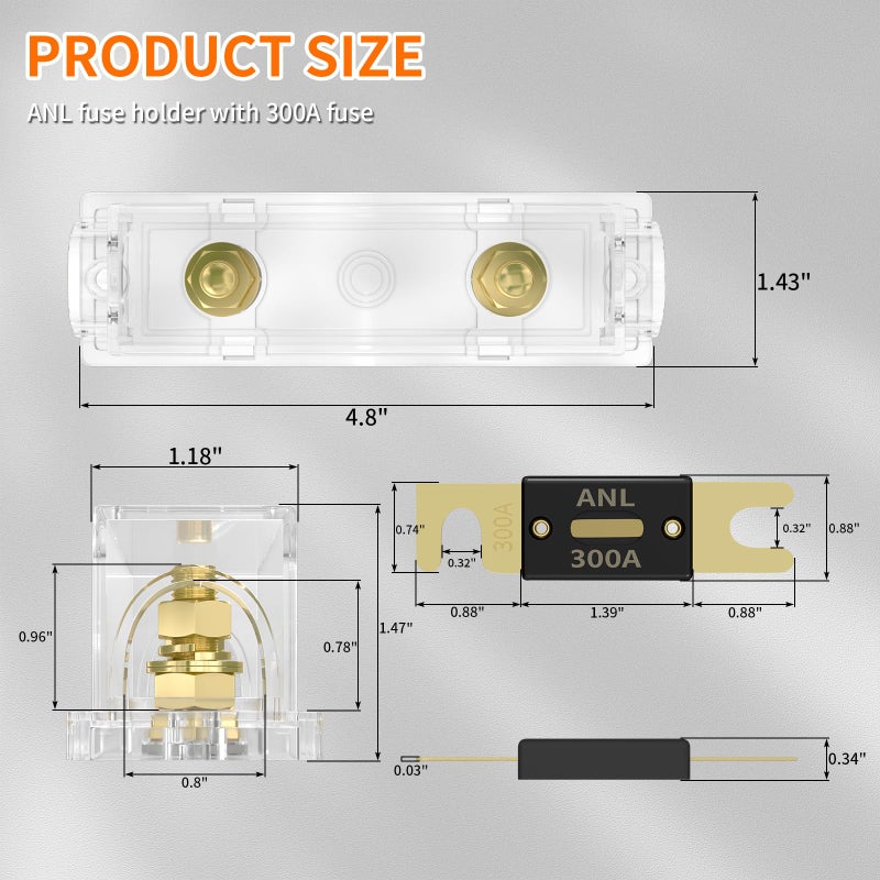 Joinfworld 300 Amp ANL Fuse Holder with 300A ANL Fuse, ANL Fuse Block 0/2/4 Gauge for Car Audio System - 3 Pack - Image 2