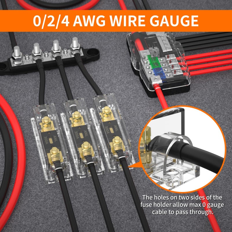 Joinfworld 300 Amp ANL Fuse Holder with 300A ANL Fuse, ANL Fuse Block 0/2/4 Gauge for Car Audio System - 3 Pack - Image 4