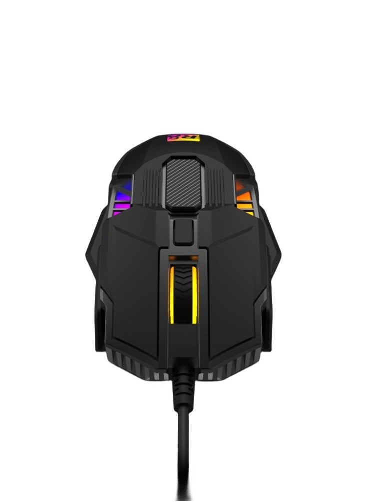 ماوس ألعاب R8 1623 – إضاءة RGB ملونة، تصميم مريح، تحكم في DPI حتى 3200، متوافقة مع Windows و Mac-كابل بطول 150سم -اسود