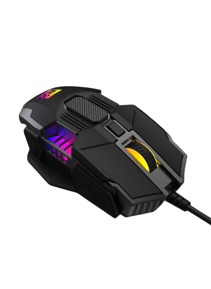 ماوس ألعاب R8 1623 – إضاءة RGB ملونة، تصميم مريح، تحكم في DPI حتى 3200، متوافقة مع Windows و Mac-كابل بطول 150سم -اسود