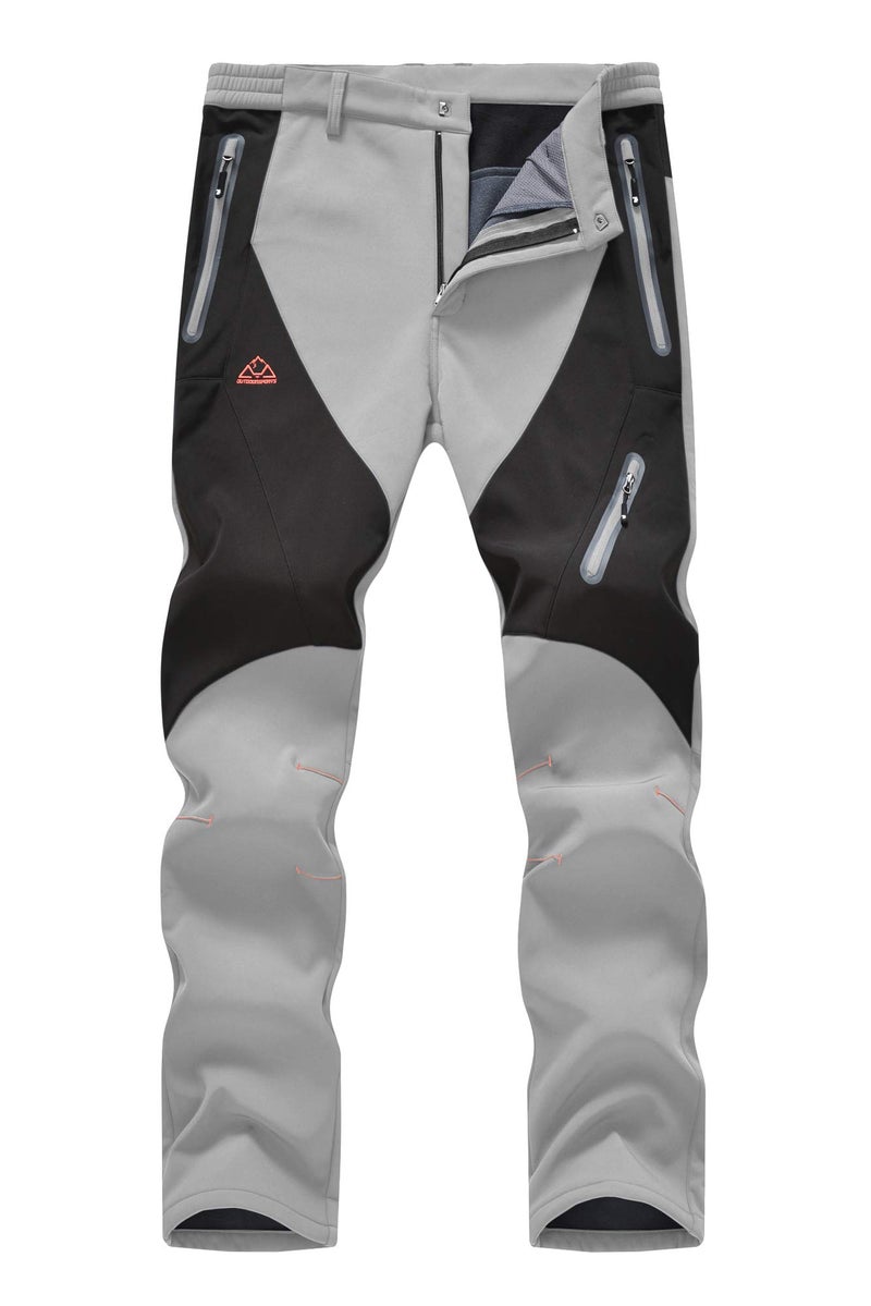 YSENTO Men's Fleece Lined Ski Snow Pants Winter Waterproof Softshell Insulated Hiking Cargo Pants Light Grey Size 34