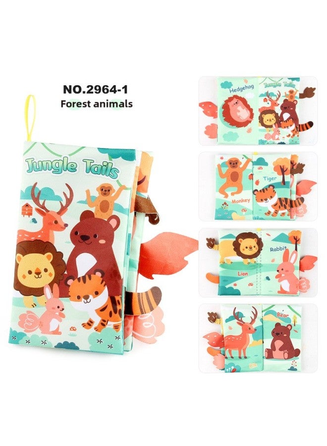 Baby's Sea, Land And Air Tail Cloth Book Ocean Forest Flying Animal Palm Book Early Education Toy With Ringing Paper-Color:4 Pages, 8 Sides Forest Tail With Sound Paper  - Image 1