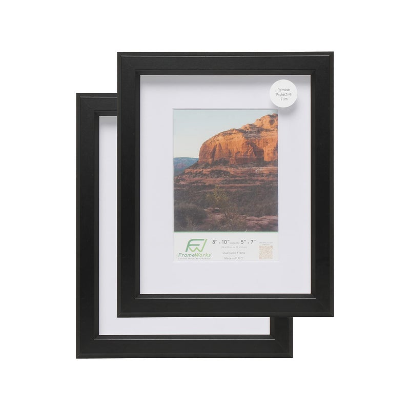 FrameWorks 2Pack 1 38 Thick Black Wooden Shadow Box Picture Frames 8 x 10 with Removable White Mat to 5 x 7 Photo