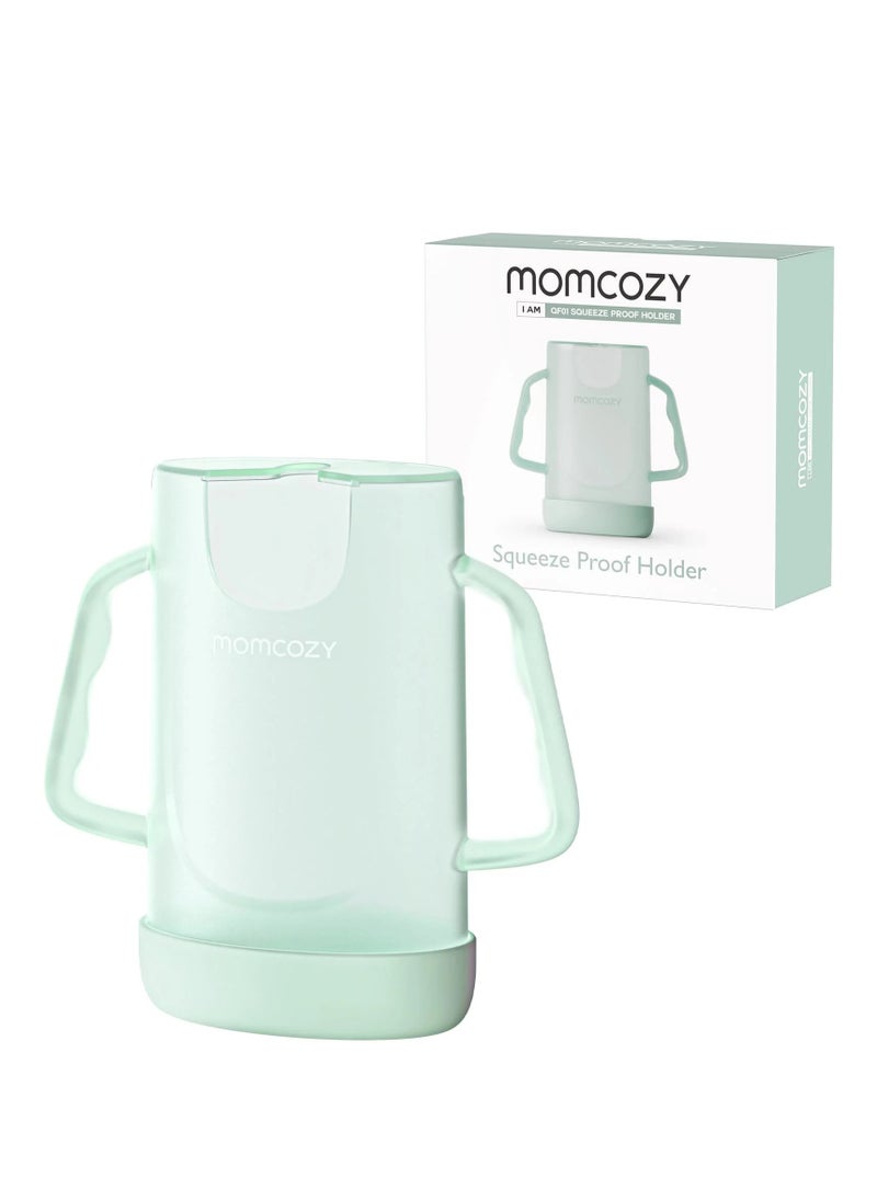 Momcozy حامل أكياس كويز لأكياس الطعام وصناديق المشروبات، حامل أكياس الأطفال يسمح للطفل بالتغذية الذاتية وتجنب الفوضى، مقبض حامل أكياس طعام الأطفال سهل الإمساك  - Image 1