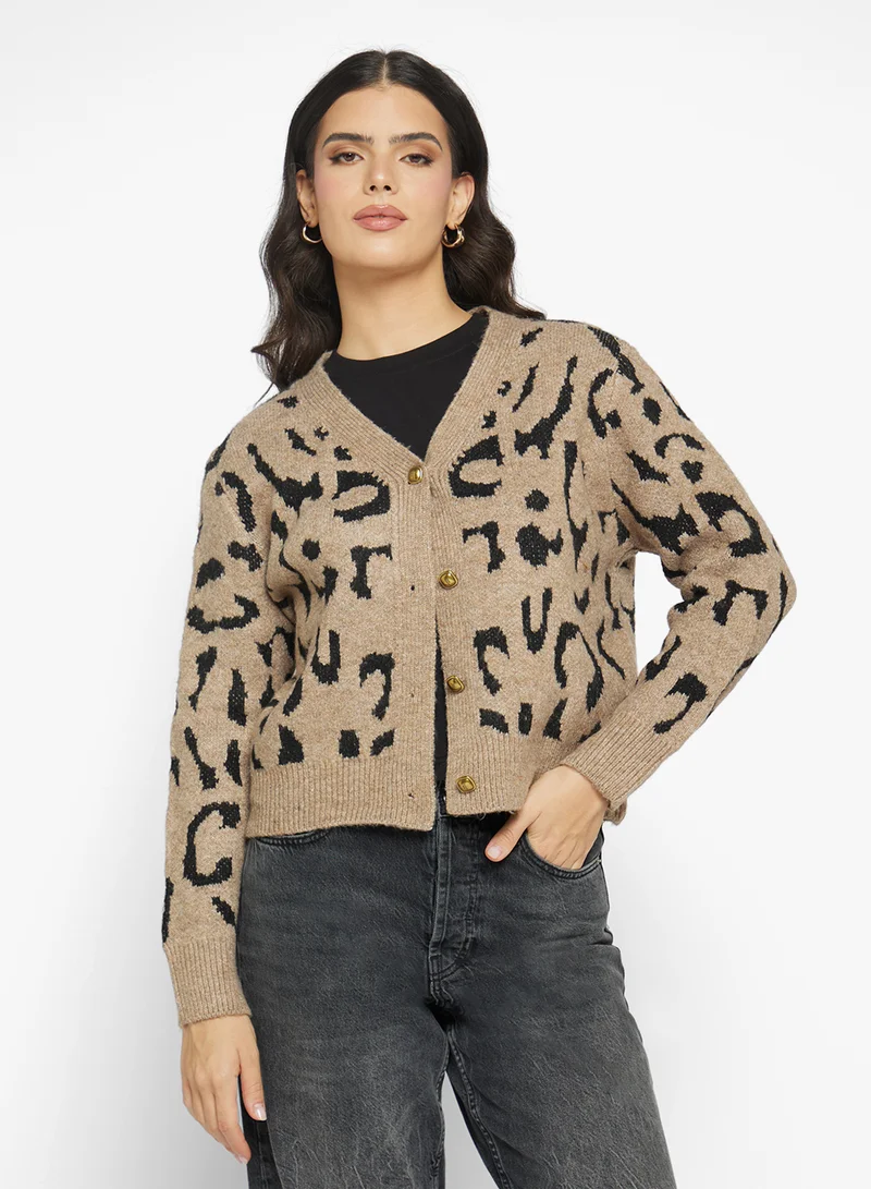 جينجر Leopard Print Button Down Cardigan
