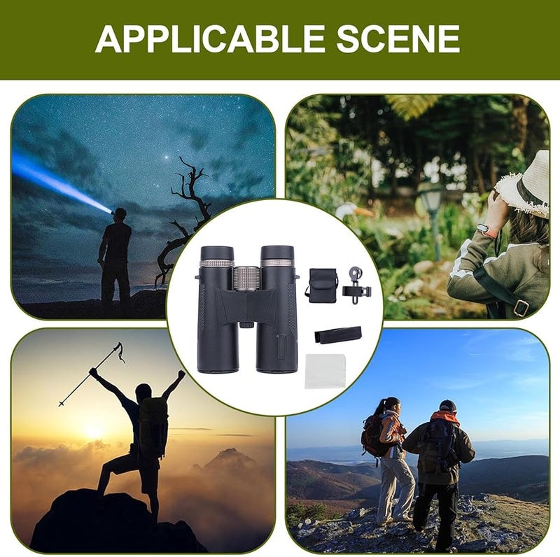 Black Compact Binoculars 12X Magnification HD Waterproof for Bird Watching Hunting Travel - Image 5