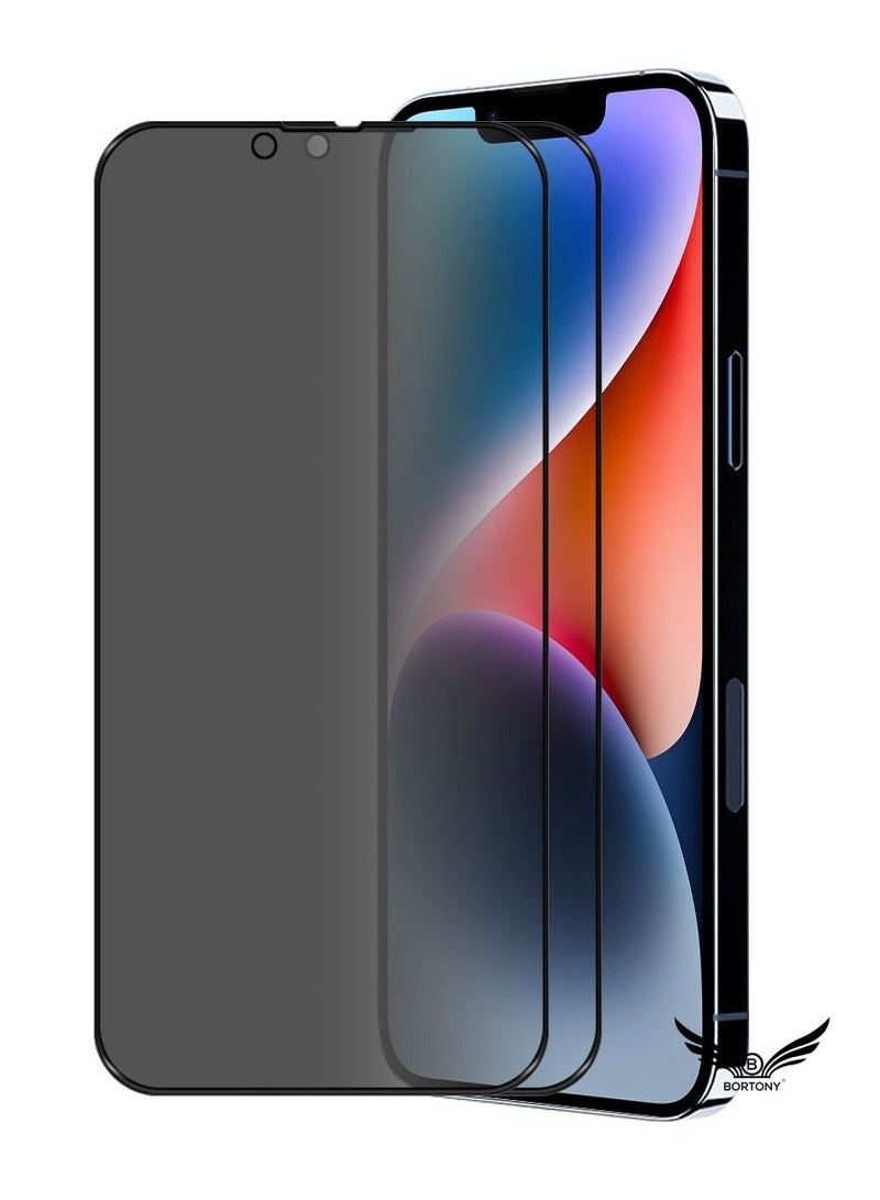BORTONY Pack of 2 Privacy Screen Protector Compatible with iPhone 14/13/13 Pro Privacy [9H Hardness] [Anti-scratch] Anti-spy Tempered Glass Film for Apple iPhone 14/13/13 Pro 6.1 inch - Image 1