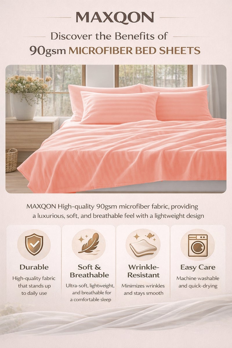 ماكسكون طقم ملاية سرير مايكروفايبر فاخر مكوّن من 3 قطع – ملاية مسطحة مقاس (180×240 سم) مع 2 كيس وسادة (50×75 سم) – ناعم جداً، قابل للتنفس، ومقاوم للتجاعيد – مناسب لأسرة السنجل والتوين – مثالي للاستخدام المنزلي والفندقي - Image 4