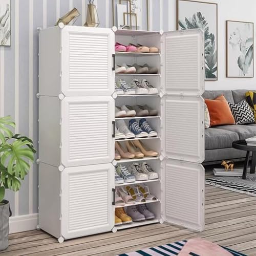 EXVITO 6 Door Shoe Rack with Shelf, Folding Shoe Rack for Bedroom, Living Room,Entryway, Footwear Stand for Home, Organizer, ShoeRack Plastic | Plastic Shoes Rack for Home - White - Image 1