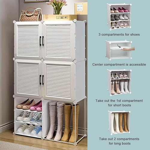 EXVITO 6 Door Shoe Rack with Shelf, Folding Shoe Rack for Bedroom, Living Room,Entryway, Footwear Stand for Home, Organizer, ShoeRack Plastic | Plastic Shoes Rack for Home - White - Image 3