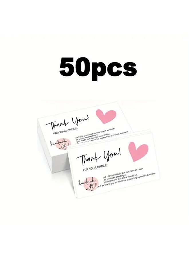 50 قطعة بطاقات شكر بيضاء 3.5x2.1 بوصة ملاحظات تقدير للعملاء هدايا عملاء - Image 1