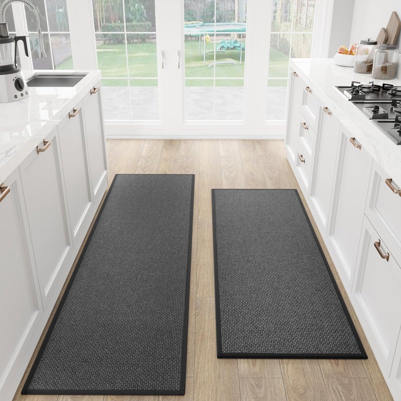 SUMLANS Kitchen Mat Set of 2 PCS Cushioned Non Slip Rugs for Kitchen Floor Absorbent Runner Comfort Standing Mats Washable for Kitchen Office Home Black 173x47173x71