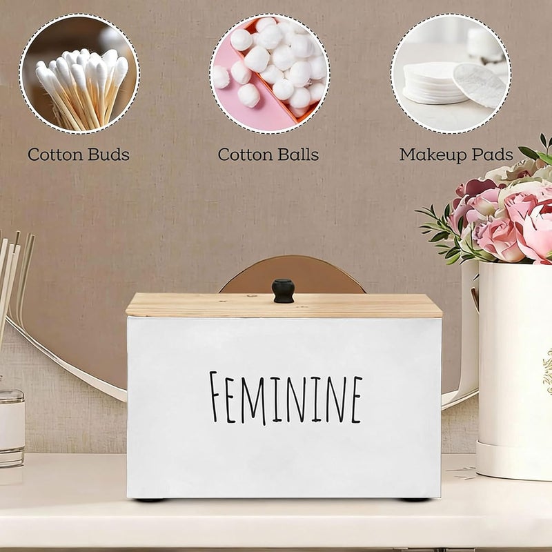 Tampon Holder - Wooden Produce Organizer with Lid, Female Vanity Pad Storage for Women, Girls and Teens, Stylish Countertop Organizer - Image 5