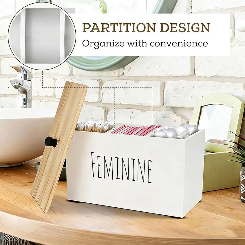 Tampon Holder - Wooden Produce Organizer with Lid, Female Vanity Pad Storage for Women, Girls and Teens, Stylish Countertop Organizer - Image 4