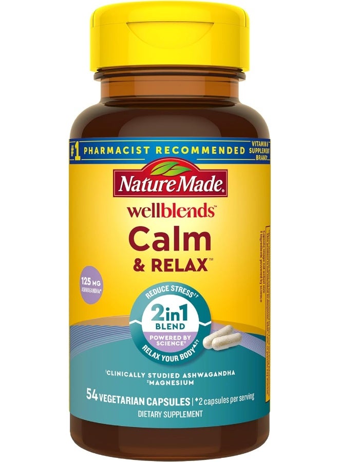 Nature Made Wellblends Calm & Relax, Ashwagandha 125 mg, Magnesium 300 mg, 54 Vegetarian Capsules - Image 1