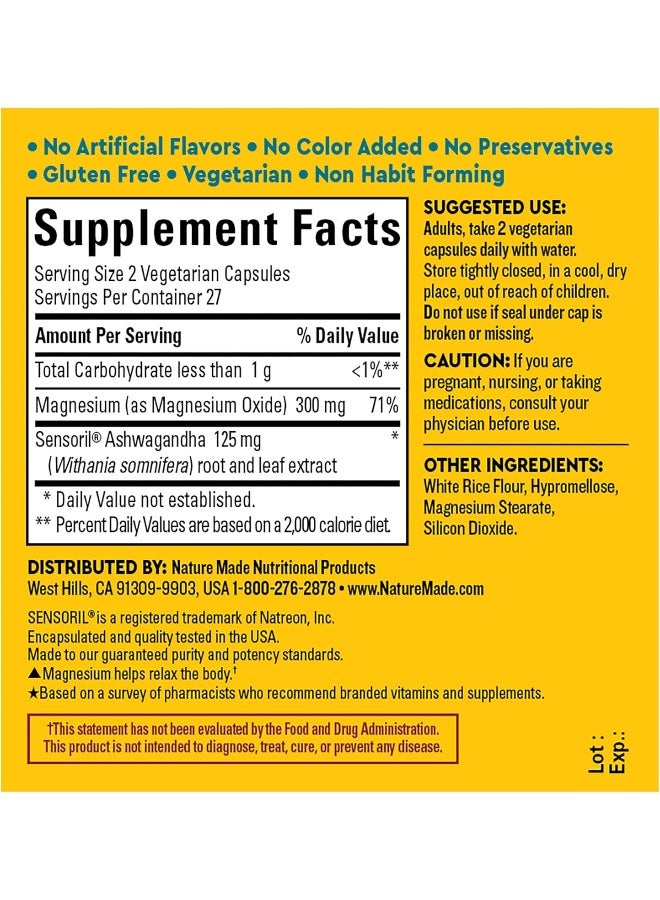 Nature Made Wellblends Calm & Relax, Ashwagandha 125 mg, Magnesium 300 mg, 54 Vegetarian Capsules - Image 5