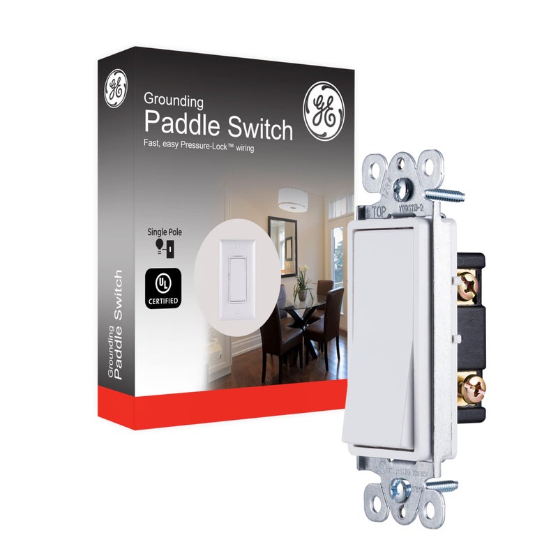 GE Paddle Rocker Switch - Single Pole Switch, On/Off, Replacement for Light Switches & Ceiling Fans, Grounding, UL Listed, White, 50726 - Image 1