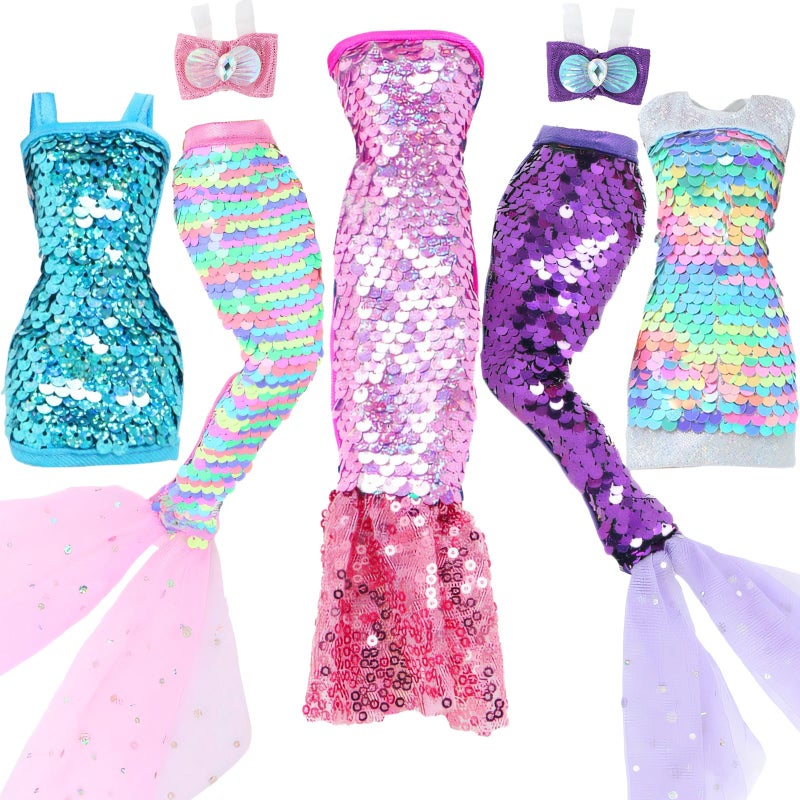 BLIJOLA Doll Clothes 5 Sets Sequins Dresses for 115 inch Girl Doll Including 2 Mermaid Clothes Swimwear 1 Evening Dress 2 Casual Dresses Party Outfits Fashion ShowSequin A - Image 3