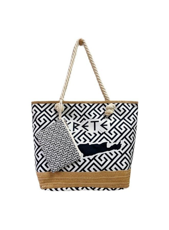 Handcrafted Large Capacity Durable Casual Women's Tote Bag City Chic Baskets Weaving Element Shoulder Bag For Daily Use-Color:Style 3 (double-sided)-Dimensions:50*36*14 - Image 4