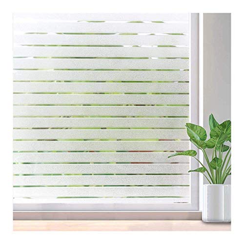 WISDOM Privacy Window Film Frosted Glass Film Glass Film No Glue Anti-UV Window Sticker Non Adhesive for Privacy Office Meeting Room Bathroom Living Room (Stripe Frosted, 24 x 96) - Image 1