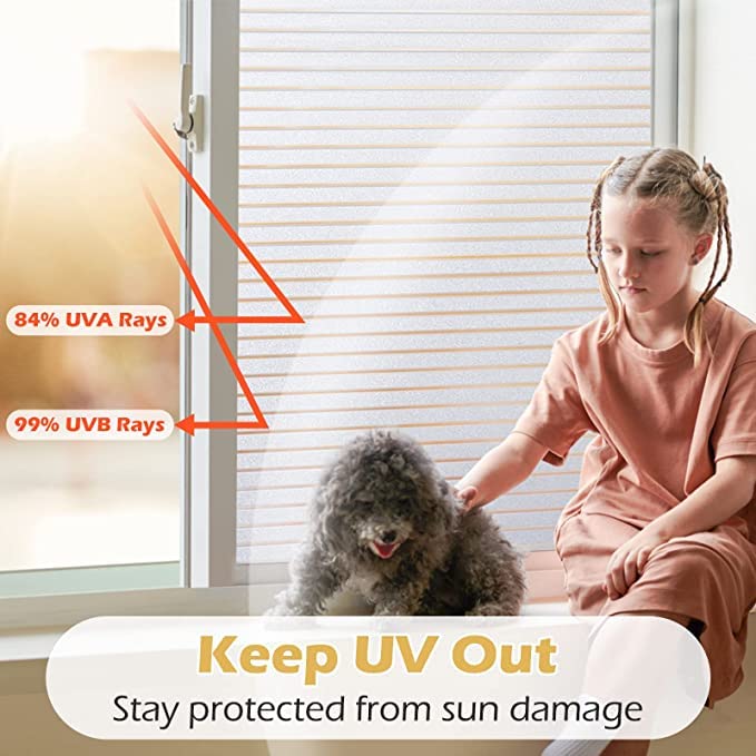 WISDOM Privacy Window Film Frosted Glass Film Glass Film No Glue Anti-UV Window Sticker Non Adhesive for Privacy Office Meeting Room Bathroom Living Room (Stripe Frosted, 24 x 96) - Image 4