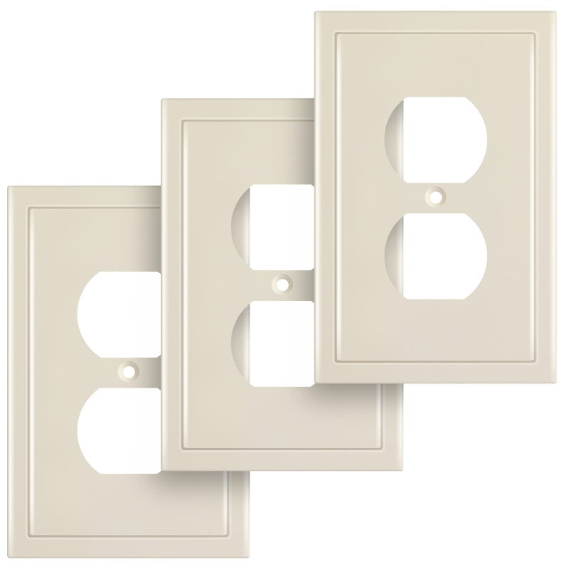 Henne Bery Modern Edge Decorative Wall Plate Switch Plate Outlet Cover Durable Solid Zinc Alloy Single Duplex 3PK Light Almond