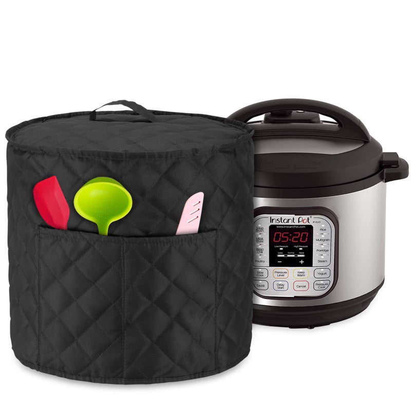 LUXJA LUXJA Dust Cover Compatible with 6 Quart Instant Pot, Cloth Cover with Pockets Fits Instant Pot (6 Quart) and Extra Accessories, Black Quilted Fabric (Medium)  - Image 1