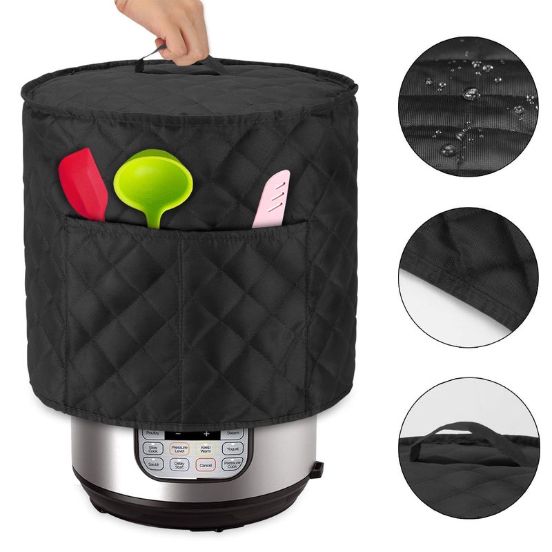 LUXJA LUXJA Dust Cover Compatible with 6 Quart Instant Pot, Cloth Cover with Pockets Fits Instant Pot (6 Quart) and Extra Accessories, Black Quilted Fabric (Medium)  - Image 3