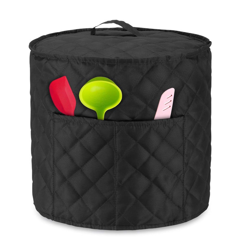 LUXJA LUXJA Dust Cover Compatible with 6 Quart Instant Pot, Cloth Cover with Pockets Fits Instant Pot (6 Quart) and Extra Accessories, Black Quilted Fabric (Medium)  - Image 2