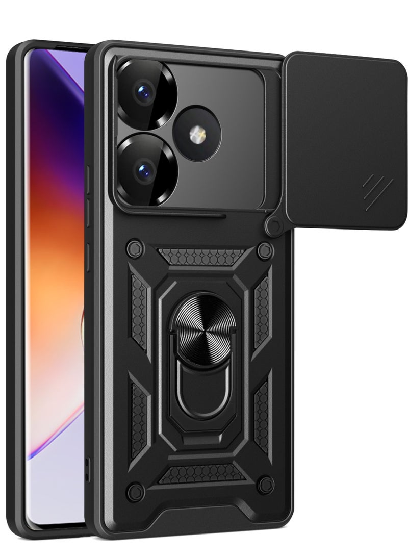 Generic - Case Cover Shockproof Windows Protective Case with Camera Protection and Metal Ring Compatible with Redmi Turbo 3 / Poco F6 (Black) - Image 1
