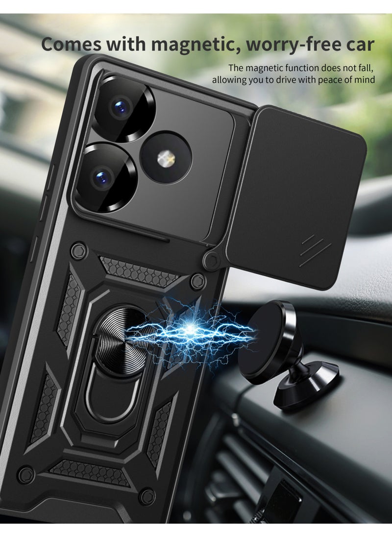 Generic - Case Cover Shockproof Windows Protective Case with Camera Protection and Metal Ring Compatible with Redmi Turbo 3 / Poco F6 (Black) - Image 1