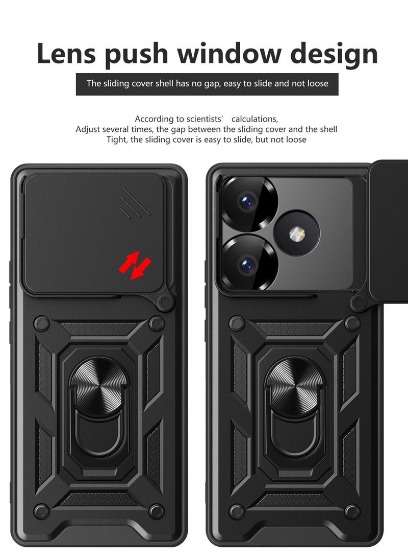 Generic - Case Cover Shockproof Windows Protective Case with Camera Protection and Metal Ring Compatible with Redmi Turbo 3 / Poco F6 (Black) - Image 1