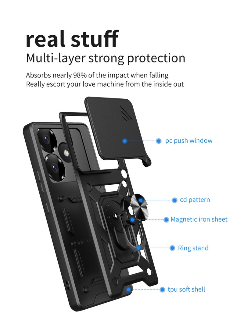 Generic - Case Cover Shockproof Windows Protective Case with Camera Protection and Metal Ring Compatible with Redmi Turbo 3 / Poco F6 (Black) - Image 1