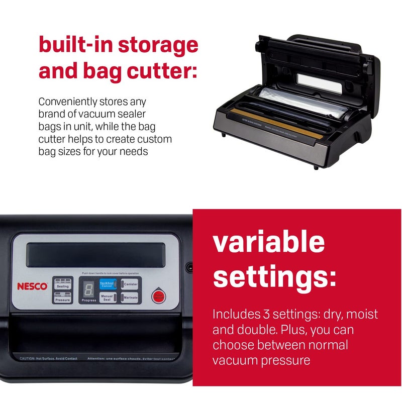 Nesco Deluxe Food VS-12 Vacuum Sealer, 130 Watts, Kit Bags & Viewing Lid, Compact, Silver - Image 4