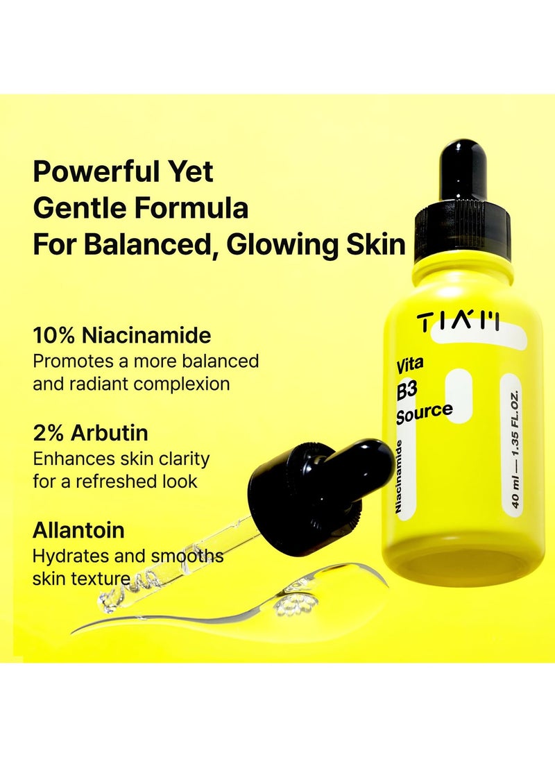 TIA'M Vita B3 Source, 1.35 fl oz, 10% Niacinamide Glow Serum with 2% Arbutin for Radiant & Balanced Skin, Vegan Korean Skin Care - Image 2