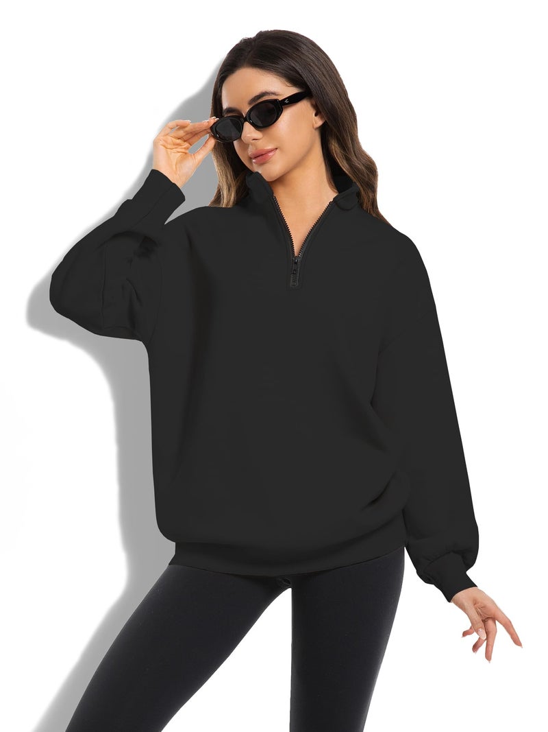 XFIFM Womens Oversized Sweatshirts Fall Fashion Hoodies Half Zip Pullover Long Sleeve Shirts Clothes Black - Image 4