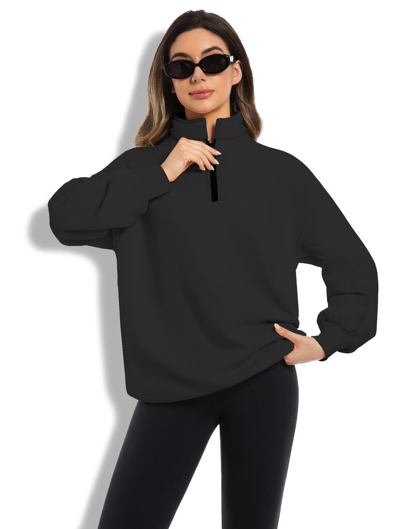 XFIFM Womens Oversized Sweatshirts Fall Fashion Hoodies Half Zip Pullover Long Sleeve Shirts Clothes Black - Image 3